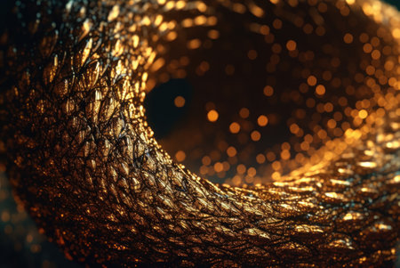 Colorful Swirling radial vortex background golden particles and sparkles created with Generative AI technology.の素材