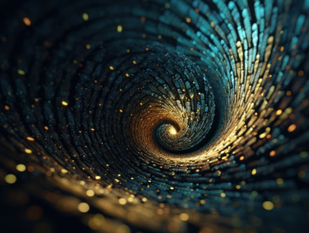 Colorful Swirling radial vortex background golden particles and sparkles created with Generative AI technology.の素材