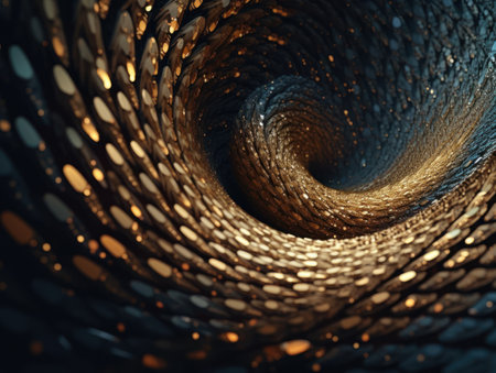 Colorful Swirling radial vortex background golden particles and sparkles created with Generative AI technology.の素材