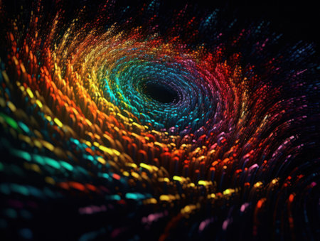 Colorful Swirling radial vortex background golden particles and sparkles created with Generative AI technology.の素材