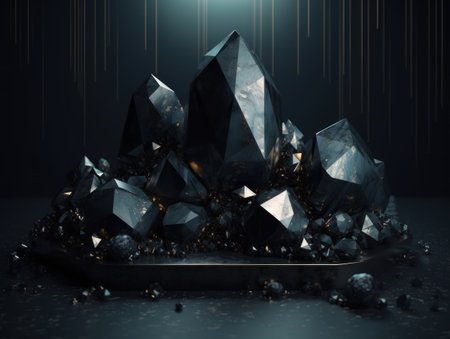 Dark black and gold, crystal and marble, geometrical primitives pattern, abstract background created with Generative AI technologyの素材