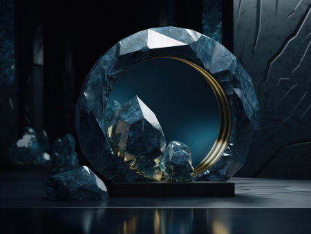 Dark blue and gold, crystal and marble, geometrical primitives pattern, abstract background created with Generative AI technologyの素材