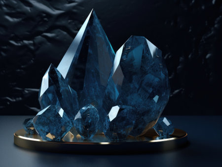 Dark blue and gold, crystal and marble, geometrical primitives pattern, abstract background created with Generative AI technologyの素材