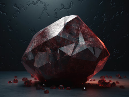 Dark red and gold, crystal and marble, geometrical primitives pattern, abstract background created with Generative AI technologyの素材