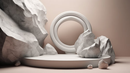 White and gold, crystal and marble, geometrical primitives pattern, abstract background created with Generative AI technologyの素材