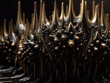 Abstract geometric composition liquid gold Created with Generative AI technology.の素材