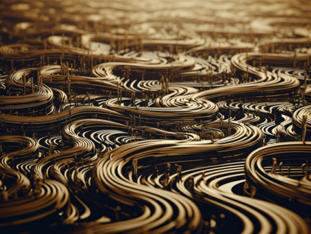 Abstract geometric composition liquid gold Created with Generative AI technology.の素材