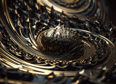 Abstract geometric composition liquid gold Created with Generative AI technology.の素材