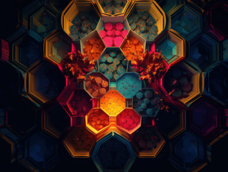 Colorful abstract background organic shapes Abstract geometric mosaic pattern created with Generative AI technology.の素材