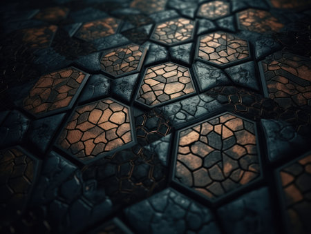 Dark abstract background organic shapes Abstract geometric mosaic pattern created with Generative AI technology.の素材