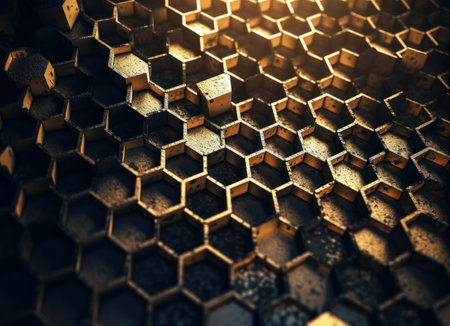 Dark gold abstract background organic shapes Abstract geometric mosaic pattern created with Generative AI technology.の素材