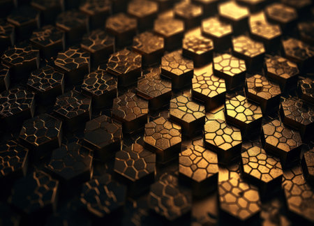 Dark gold abstract background organic shapes Abstract geometric mosaic pattern created with Generative AI technology.の素材