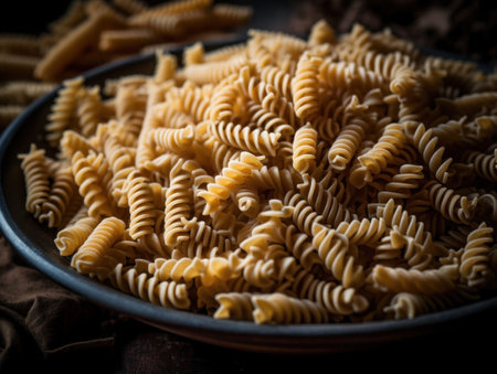 Dry Italian pasta background healthy food photo Top view Close up created with Generative AI technology.の素材