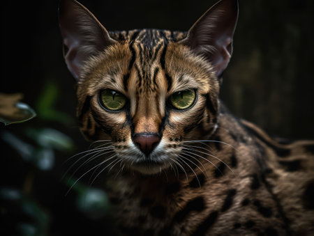 Bengal Cat portrait close up created with Generative AI technology.の素材