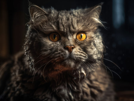 Selkirk rex Cat portrait close up created with Generative AI technology.の素材