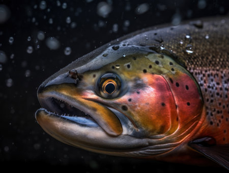 Salmon close up portrait created with Generative AI technologyの素材