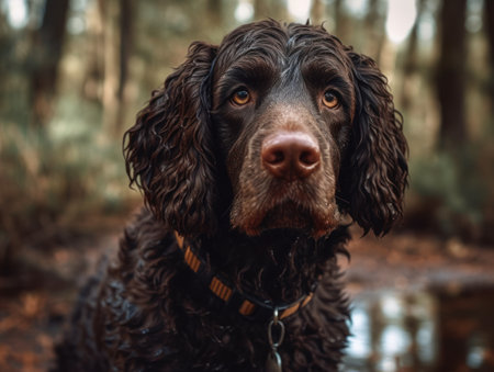 American Water Spaniel dog close up created with Generative AI technologyの素材