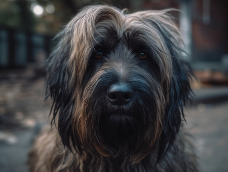 Briard dog close up created with Generative AI technologyの素材