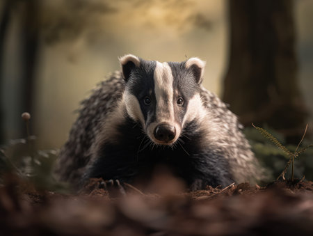 Badger close up portrait created with Generative AI technologyの素材