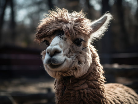 Alpaca close up portrait created with Generative AI technologyの素材