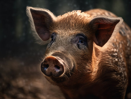 Pig close up portrait created with Generative AI technologyの素材