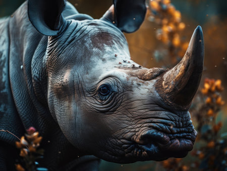 Rhino close up portrait created with Generative AI technologyの素材