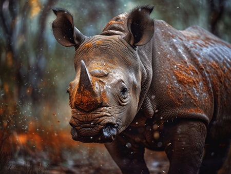 Rhino close up portrait created with Generative AI technologyの素材