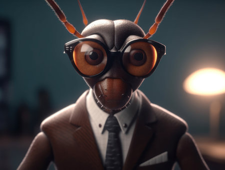 Ant dressed in a business suit and wearing glasses close up portraitの素材