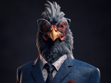 Ð¡hicken dressed in a business suit and wearing glasses close up portraitの素材