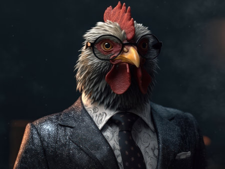 Ð¡hicken dressed in a business suit and wearing glasses close up portraitの素材