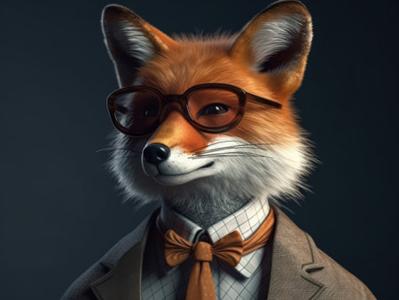Fox dressed in a business suit and wearing glasses close up portraitの素材
