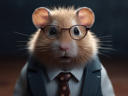 Hamster dressed in a business suit and wearing glasses close up portraitの素材