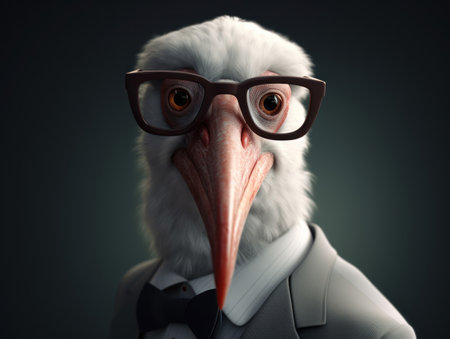 Ibis dressed in a business suit and wearing glasses close up portraitの素材