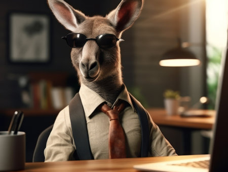 Kangaroo dressed in a business suit and wearing glasses close up portraitの素材