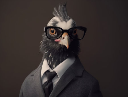 Lapwing dressed in a business suit and wearing glasses close up portraitの素材