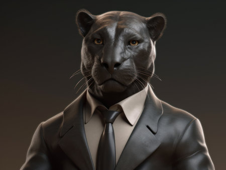 Panther dressed in a business suit and wearing glasses close up portraitの素材