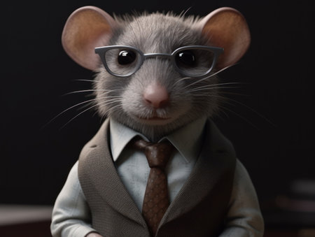 Mouse dressed in a business suit and wearing glasses close up portraitの素材
