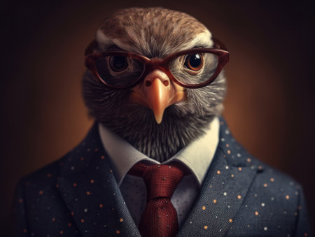 Quelea dressed in a business suit and wearing glasses close up portraitの素材