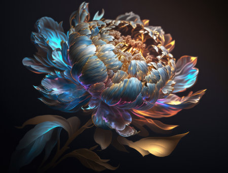 Fantasy plants and glowing flowers background close upの素材