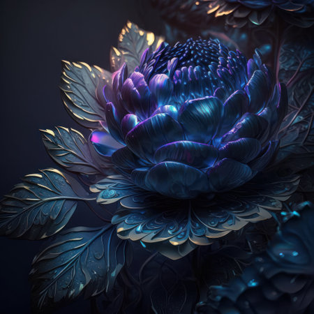 Fantasy plants and glowing flowers background close upの素材