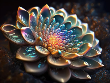 Fantasy plants and glowing flowers background close upの素材