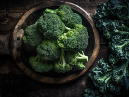 Broccoli in a rustic kitchen Food photographyの素材