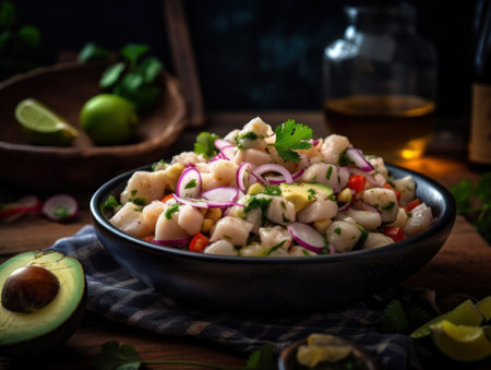Ceviche in a rustic kitchen Food photographyの素材