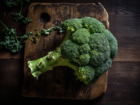 Broccoli in a rustic kitchen Food photographyの素材