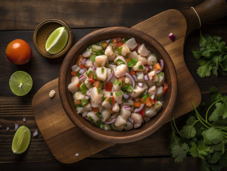 Ceviche in a rustic kitchen Food photographyの素材