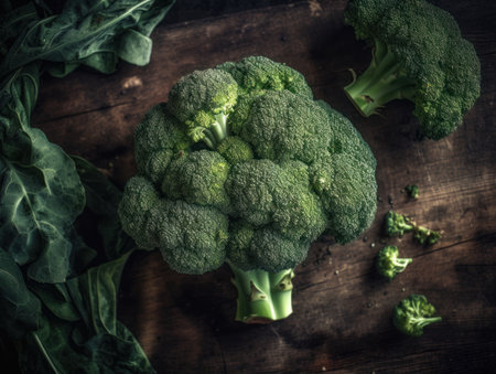 Broccoli in a rustic kitchen Food photographyの素材