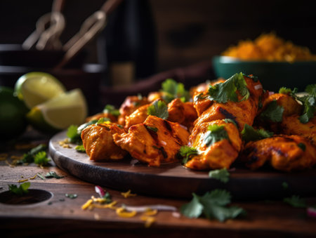 Chicken Tikka in a rustic kitchen Food photographyの素材