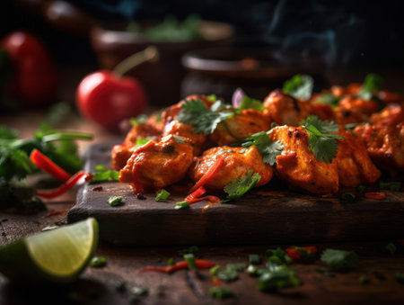 Chicken Tikka in a rustic kitchen Food photographyの素材