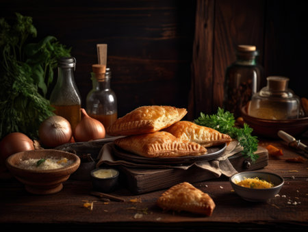 Cheburek in a rustic kitchen Food photographyの素材