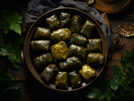 Dolmades in a rustic kitchen Food photographyの素材